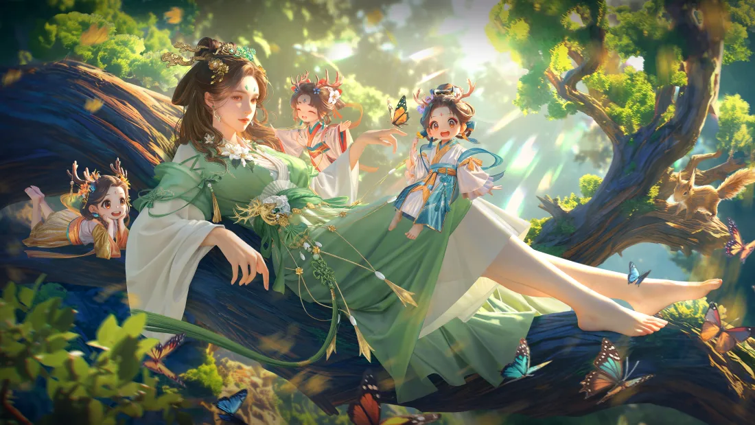 4k张怀壁纸｜林深见鹿背景图片 - 绿衣林间蝶影「哲风壁纸」