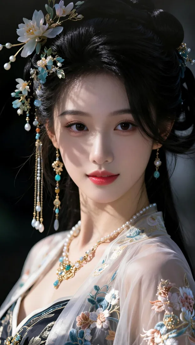 古风汉服美人手机壁纸｜珠花步摇背景图片 - 古典温婉造型「哲风壁纸」