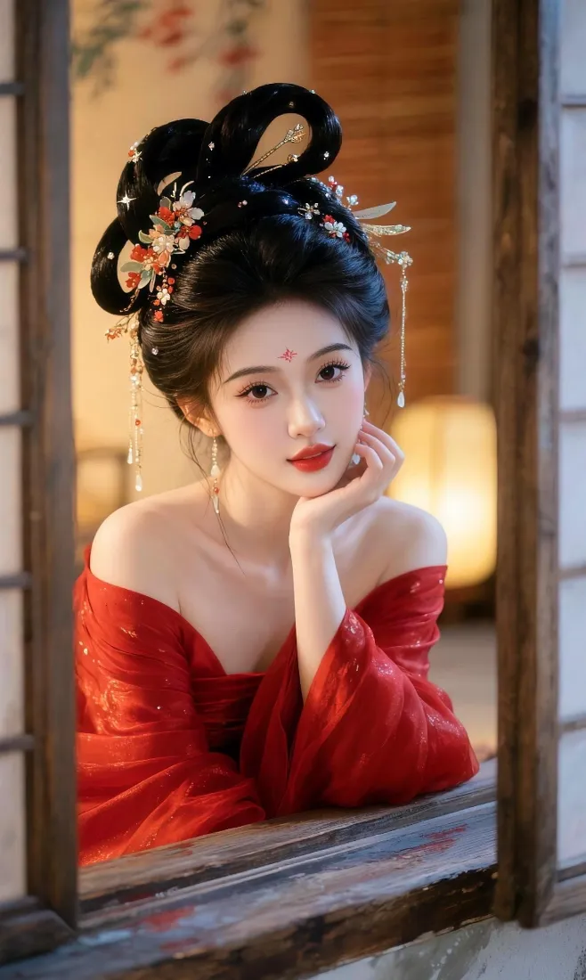 古风红衣美人手机壁纸|窗边托腮背景图片 - 唐风汉服花钿造型「哲风壁纸」 古风红衣美人手机壁纸|窗边托腮背景图片 - 唐风汉服花钿造型「哲风壁纸」