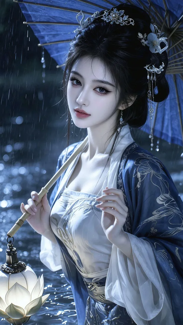 古风蓝衣女子手机壁纸|雨夜水面背景图片 - 持伞提灯意境「哲风壁纸」 古风蓝衣女子手机壁纸|雨夜水面背景图片 - 持伞提灯意境「哲风壁纸」