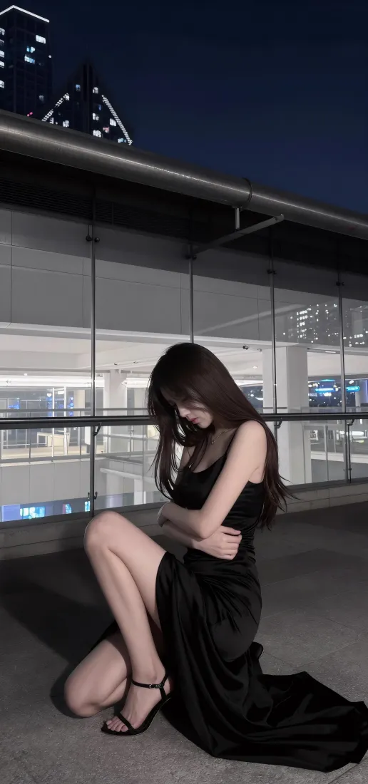 黑裙美女手机壁纸|夜景露台背景图片 - 氛围感御姐穿搭「哲风壁纸」 黑裙美女手机壁纸|夜景露台背景图片 - 氛围感御姐穿搭「哲风壁纸」