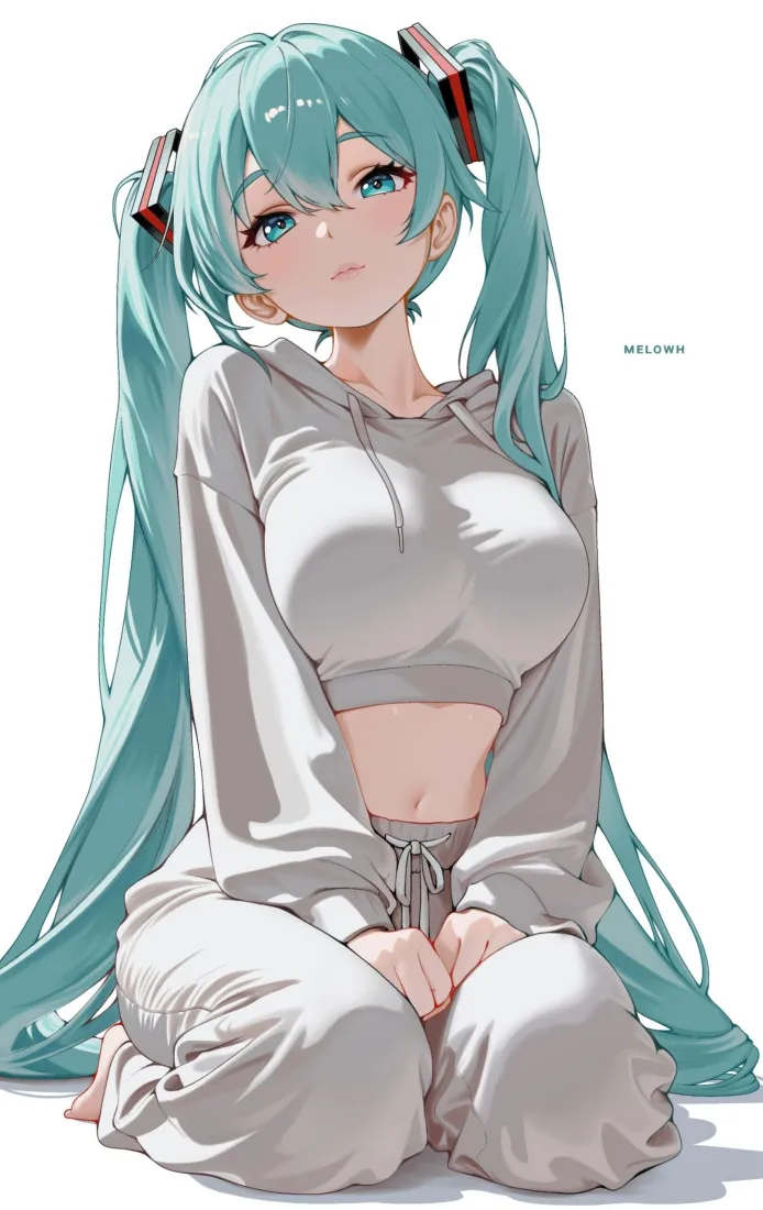 初音未来手机壁纸｜休闲卫衣背景图片 - 跪坐二次元少女「哲风壁纸」
