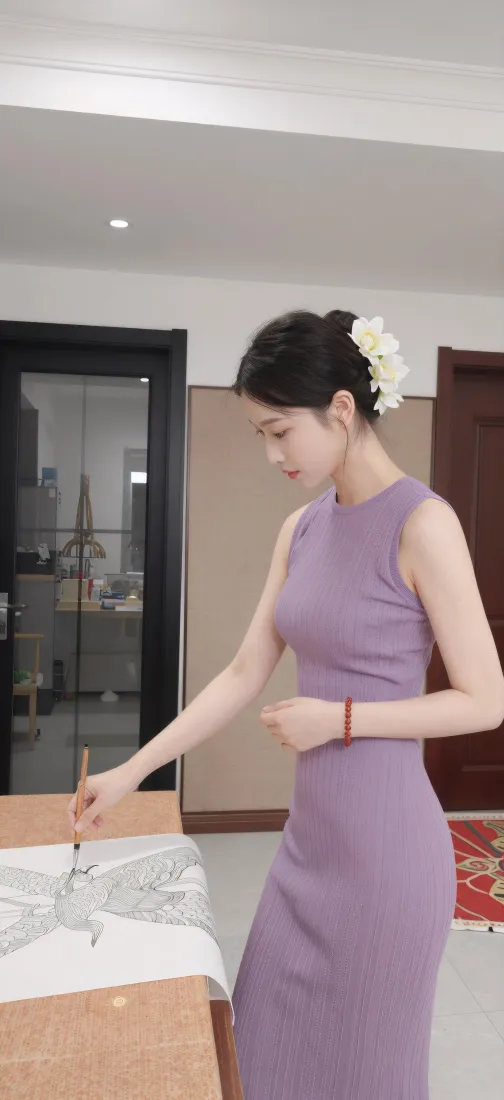 紫色旗袍女子手机壁纸|室内执笔背景图片 - 温婉国风造型「哲风壁纸」 紫色旗袍女子手机壁纸|室内执笔背景图片 - 温婉国风造型「哲风壁纸」