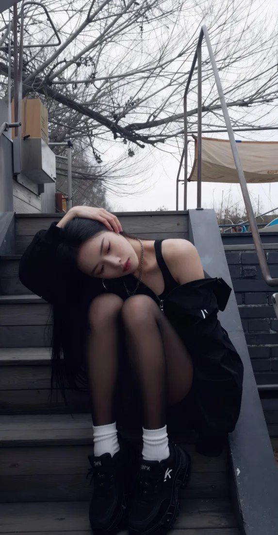 酷飒黑衣女生手机壁纸|户外台阶背景图片 - 冷感氛围感穿搭「哲风壁纸」 酷飒黑衣女生手机壁纸|户外台阶背景图片 - 冷感氛围感穿搭「哲风壁纸」