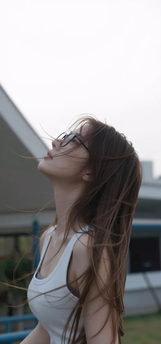 戴眼镜女生手机壁纸|户外仰头背景图片 - 长发白背心氛围感「哲风壁纸」 戴眼镜女生手机壁纸|户外仰头背景图片 - 长发白背心氛围感「哲风壁纸」