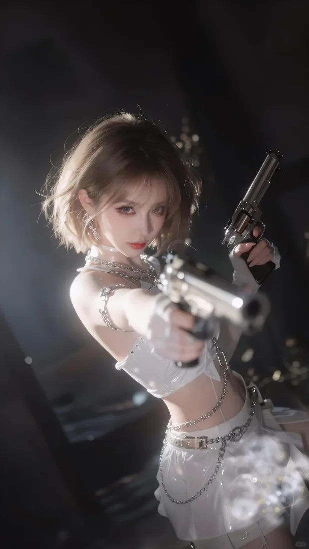 酷飒短发美女|背景图片 - 白衣双枪氛围感写真「哲风壁纸」 酷飒短发美女|背景图片 - 白衣双枪氛围感写真「哲风壁纸」