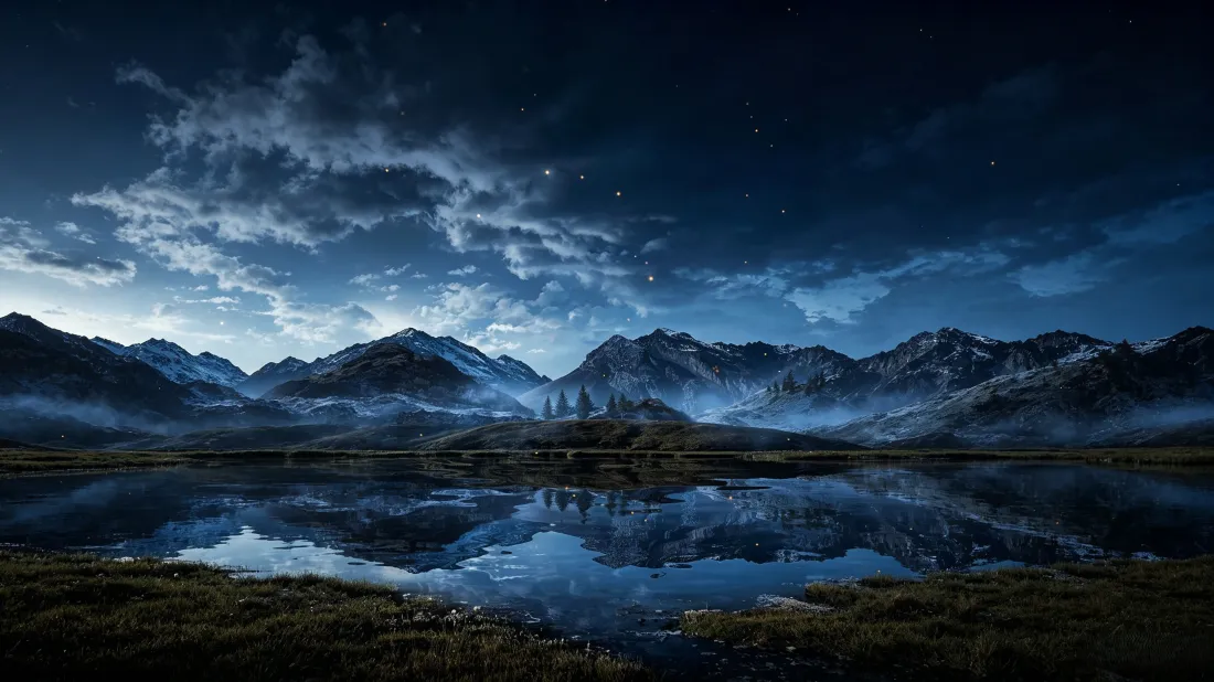 3k雪山湖泊夜景壁纸｜星空倒影背景图片 - 静谧自然山水风光「哲风壁纸」