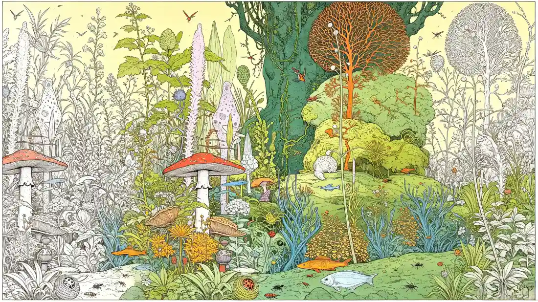 3k森林蘑菇｜治愈插画背景图片 - 清新童话风绿植「哲风壁纸」