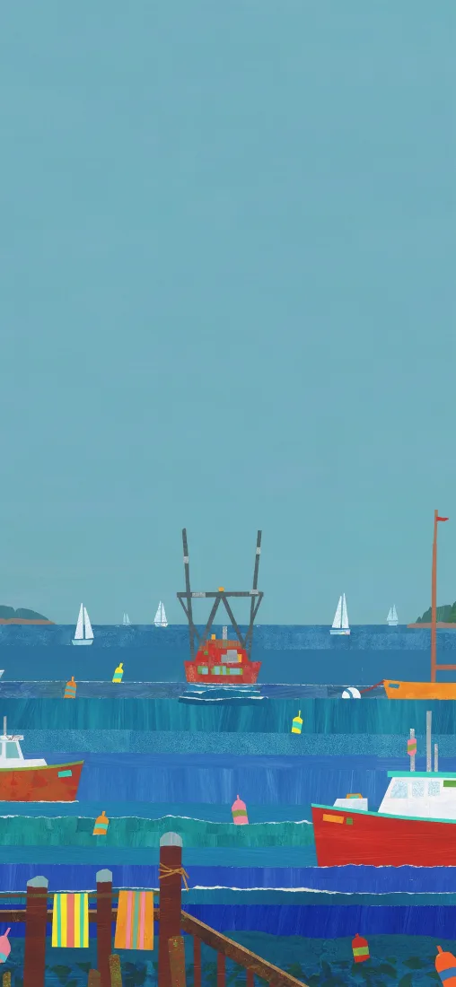 沿海城市港湾插画｜帆船码头背景图片 - 清新海景「哲风壁纸」
