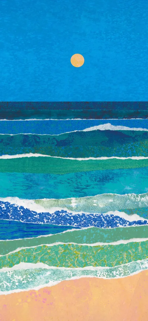 海边插画手机壁纸｜海浪沙滩背景图片 - 晴日海洋风景「哲风壁纸」