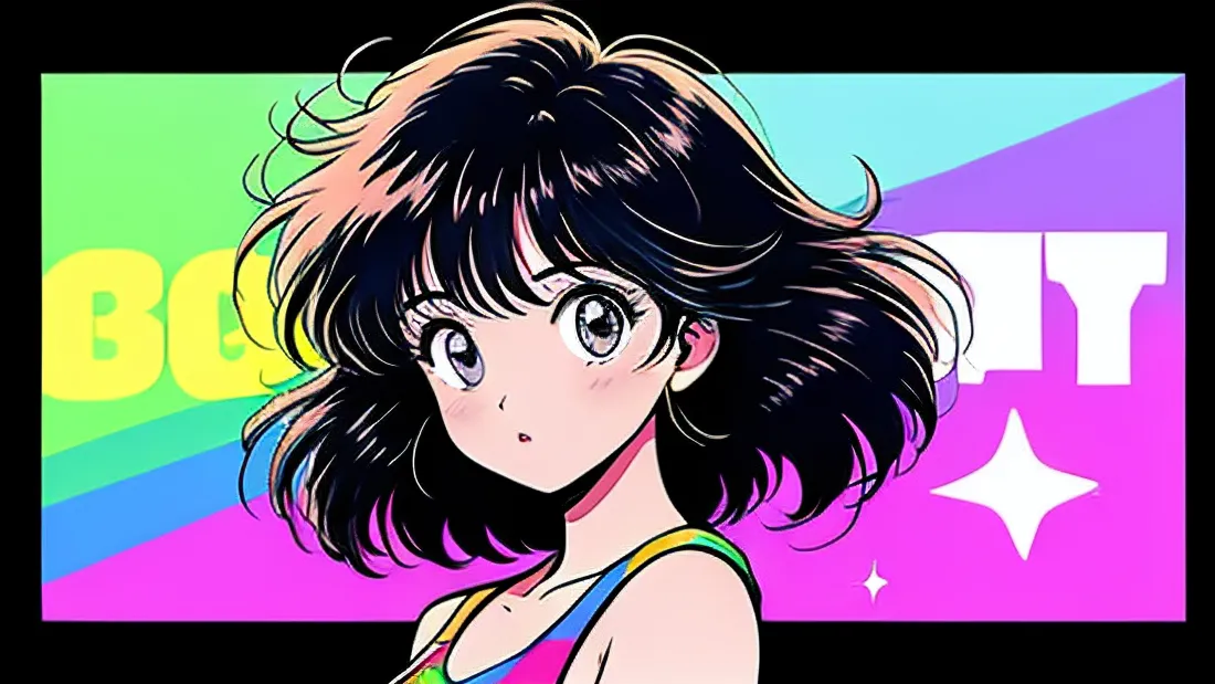 3k漫画美少女壁纸｜撞色背景图片 - 短发女孩复古日系插画「哲风壁纸」