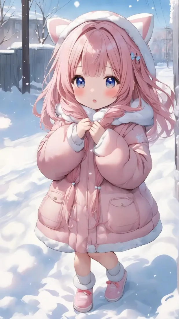 粉发猫耳少女手机壁纸|冬日雪景背景图片 - 软萌萝莉穿搭「哲风壁纸」 粉发猫耳少女手机壁纸|冬日雪景背景图片 - 软萌萝莉穿搭「哲风壁纸」