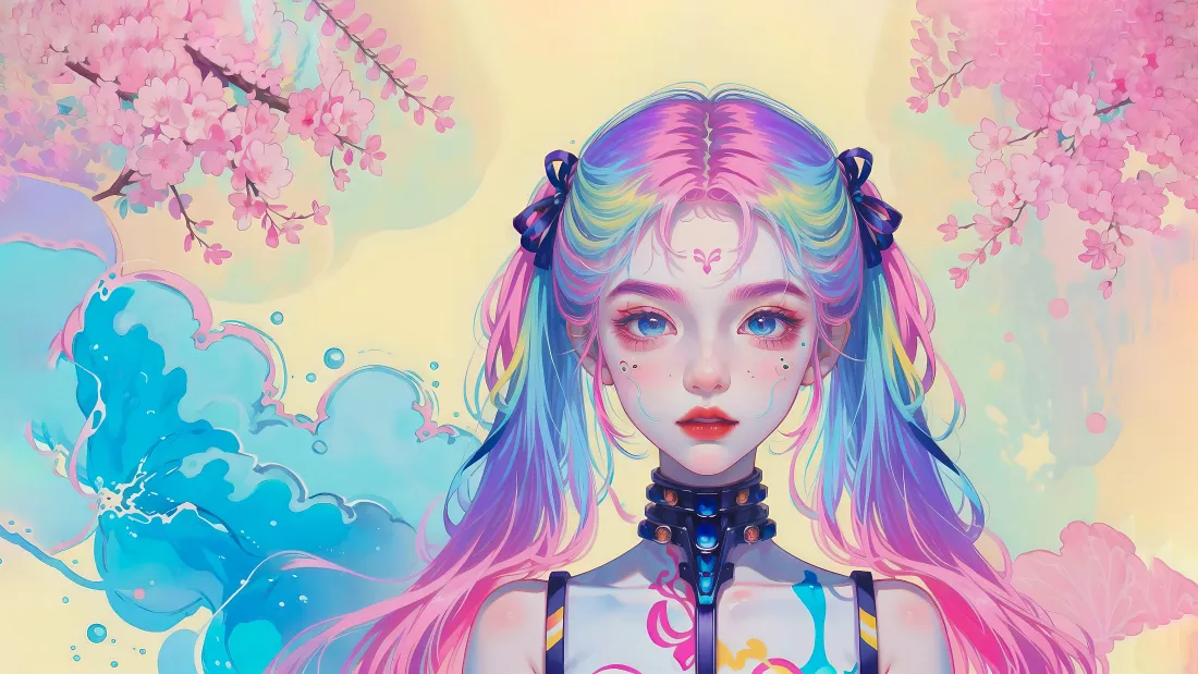 4k彩虹双马尾少女壁纸|樱花梦幻背景图片 - 二次元插画「哲风壁纸」 4k彩虹双马尾少女壁纸|樱花梦幻背景图片 - 二次元插画「哲风壁纸」
