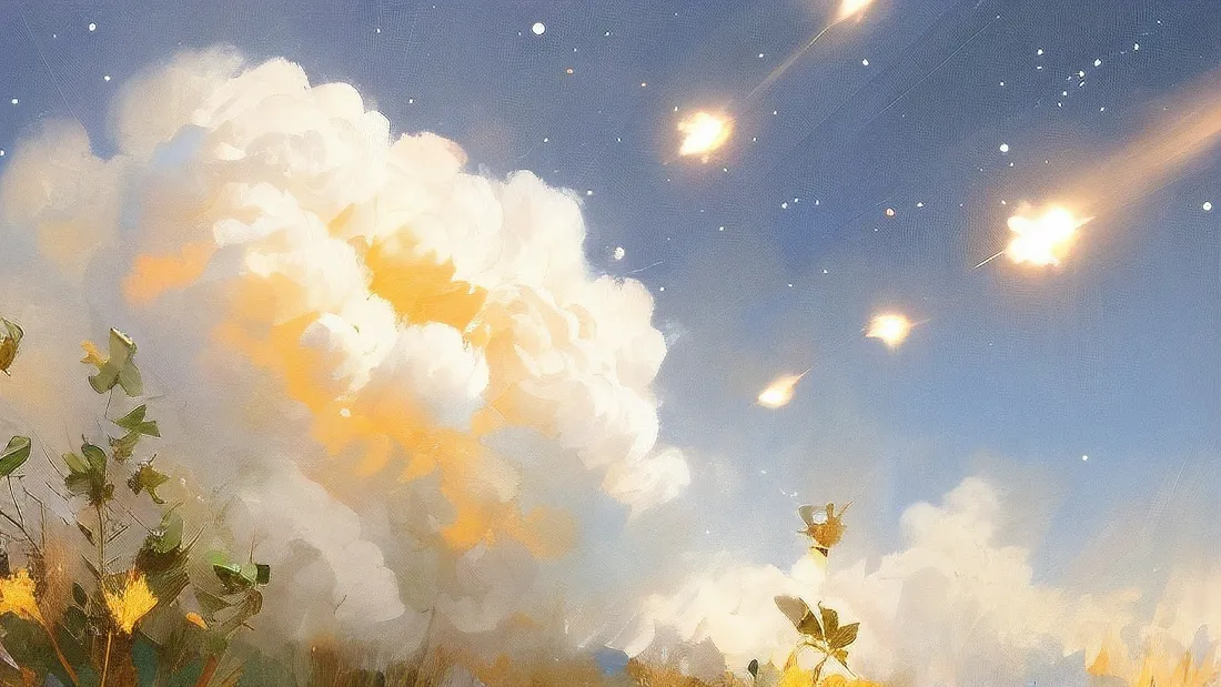 3k治愈天空壁纸｜流星落叶背景图片 - 秋日梦幻风景「哲风壁纸」