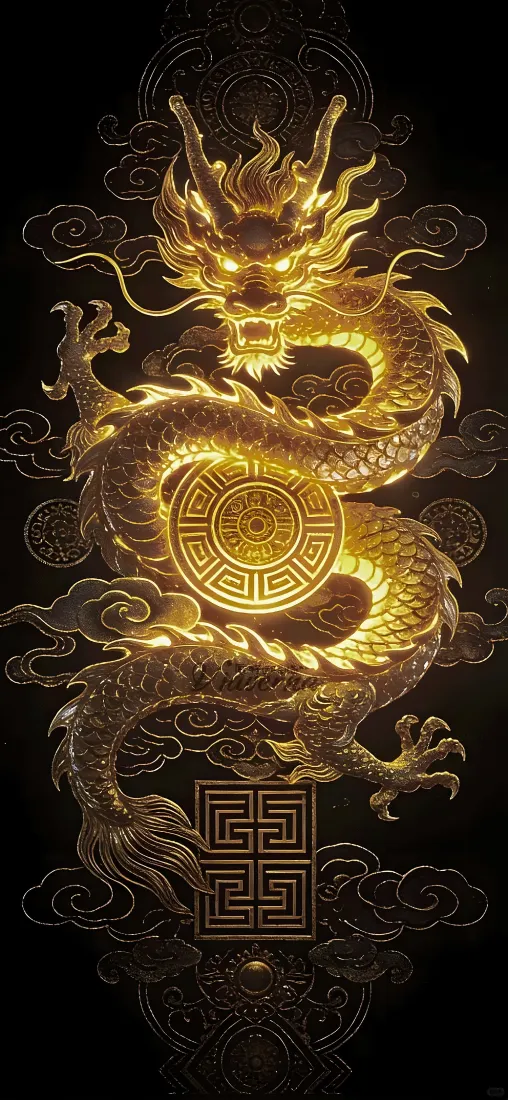 金色中国龙手机壁纸|黑底发光背景图片 - 国风祥云纹样「哲风壁纸」 金色中国龙手机壁纸|黑底发光背景图片 - 国风祥云纹样「哲风壁纸」