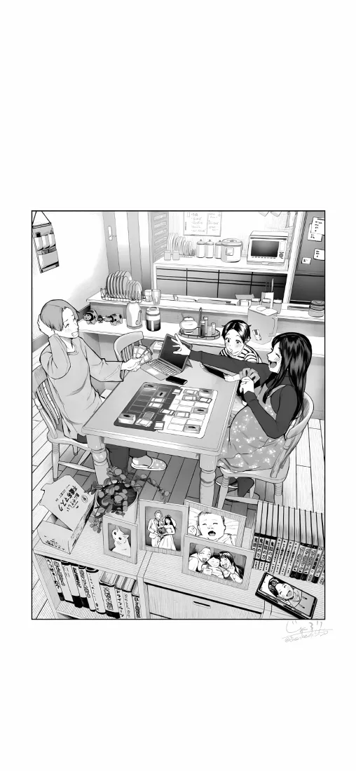 家庭聚餐黑白插画｜室内日常背景图片 - 温馨生活场景「哲风壁纸」