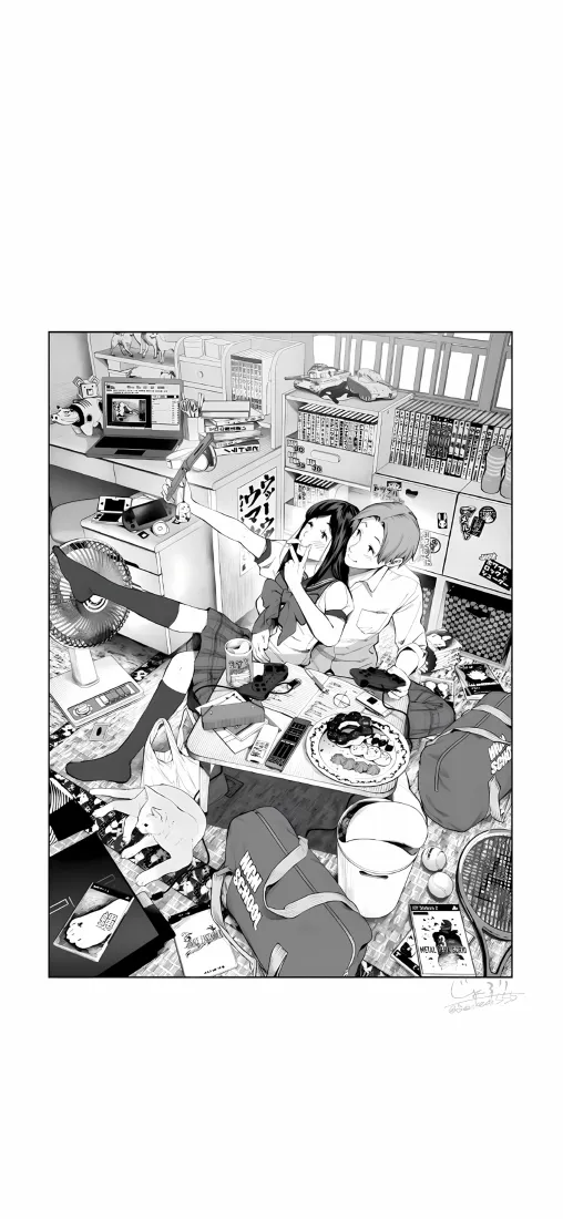 情侣居家日常手机壁纸｜黑白插画背景图片 - 日式被炉温馨场景「哲风壁纸」
