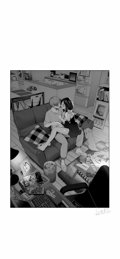 情侣居家手机壁纸｜黑白插画背景图片 - 沙发拥抱零食日常「哲风壁纸」