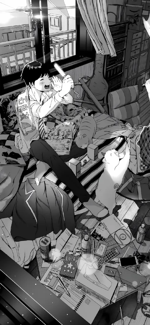 少年打闹手机壁纸|杂乱卧室背景图片 - 黑白日系漫画风「哲风壁纸」 少年打闹手机壁纸|杂乱卧室背景图片 - 黑白日系漫画风「哲风壁纸」
