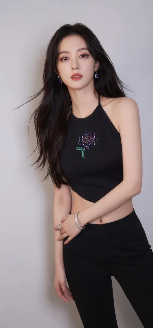 美女写真手机壁纸｜黑色挂脖穿搭背景图片 - 酷飒御姐风「哲风壁纸」