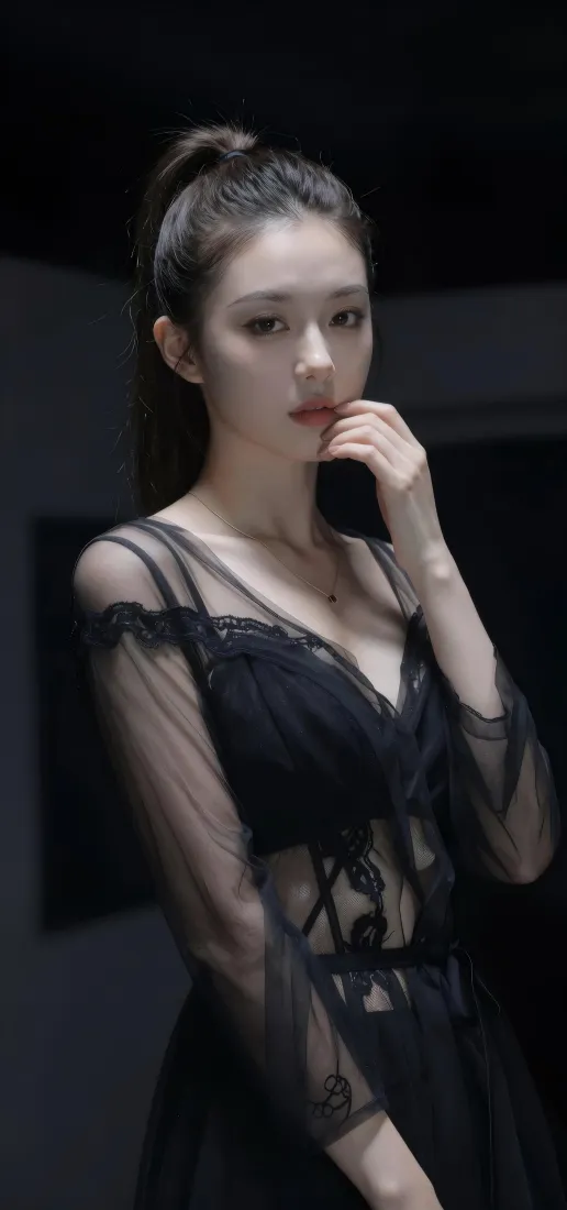 黑纱裙美女手机壁纸|暗调背景图片 - 高马尾托腮造型「哲风壁纸」 黑纱裙美女手机壁纸|暗调背景图片 - 高马尾托腮造型「哲风壁纸」