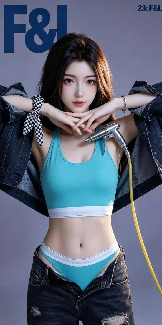 酷飒美女手机壁纸｜运动内衣牛仔背景图片 - 时尚写真「哲风壁纸」