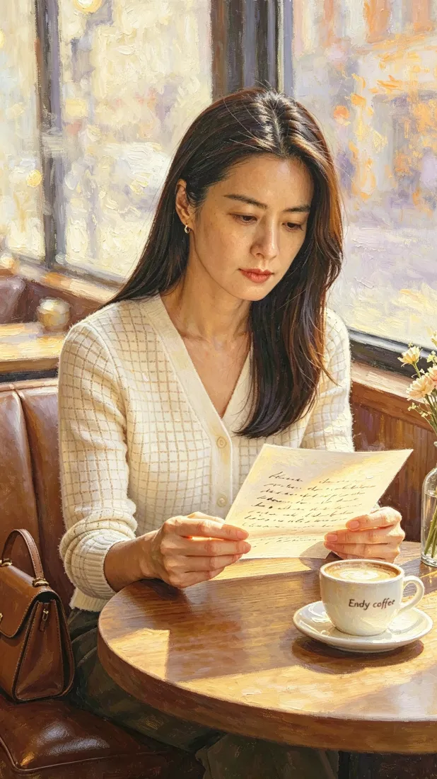 咖啡馆女性读信手机壁纸｜窗边休闲背景图片 - 暖调慵懒氛围「哲风壁纸」