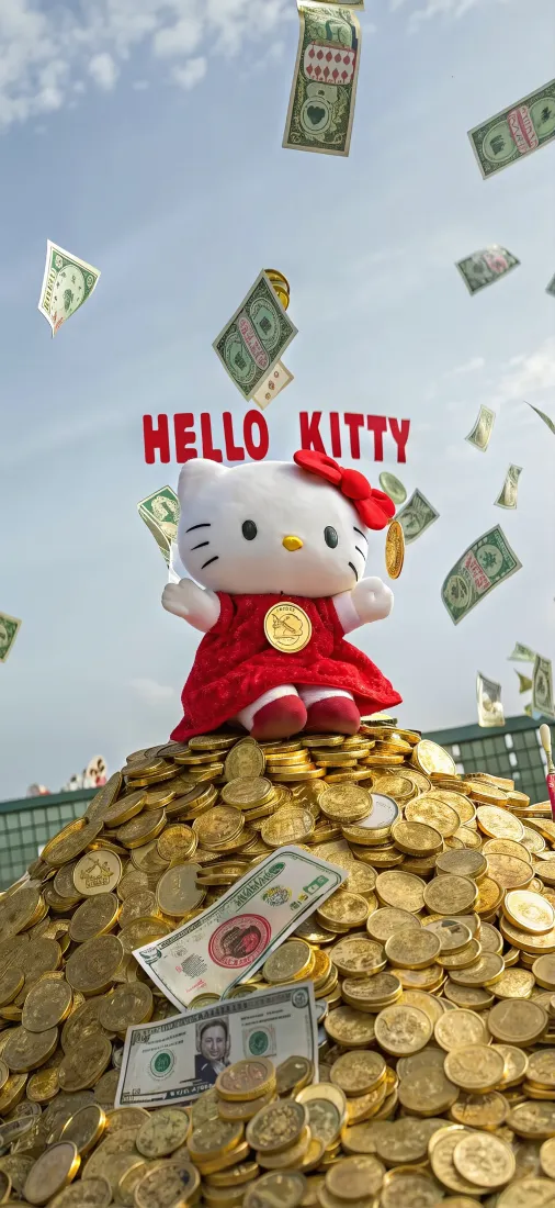 Hello Kitty手机壁纸|金币钞票背景图片 - 招财可爱玩偶「哲风壁纸」 Hello Kitty手机壁纸|金币钞票背景图片 - 招财可爱玩偶「哲风壁纸」