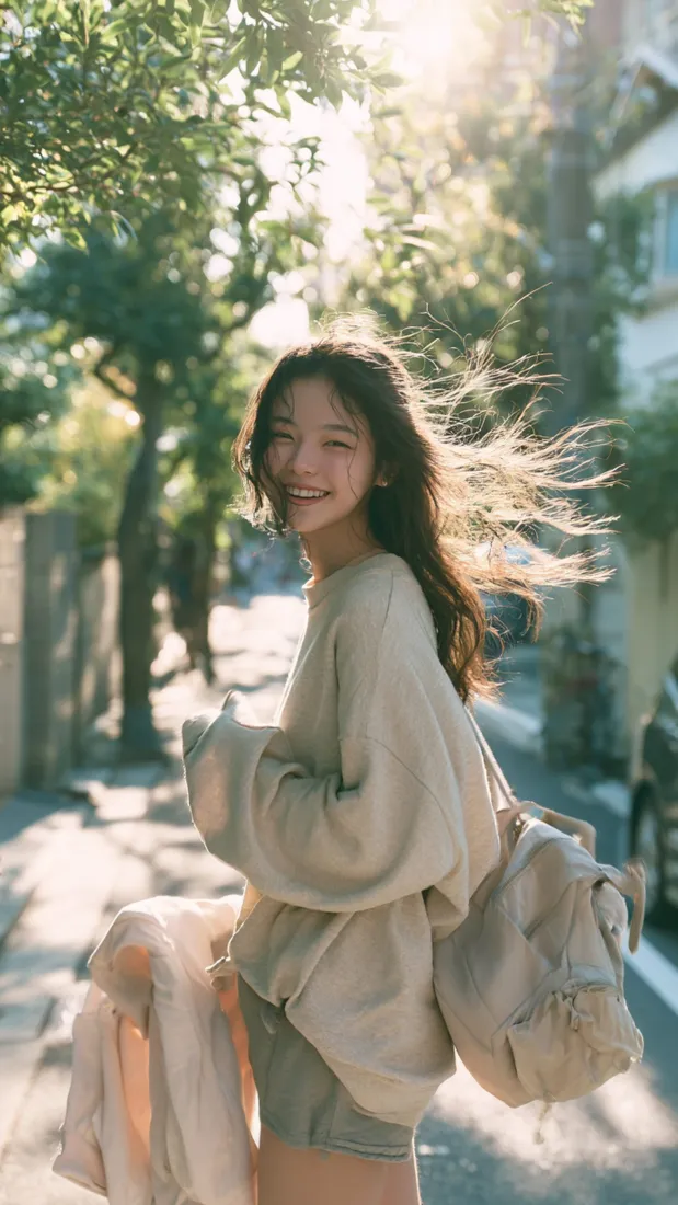 4k长发壁纸 - 街道 - 阳光 - 女生「哲风壁纸」
