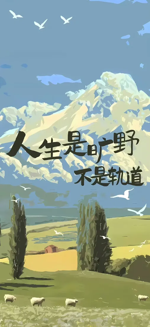 人生是旷野手机壁纸｜治愈草原风景背景图片 - 简约励志文字绘画「哲风壁纸」