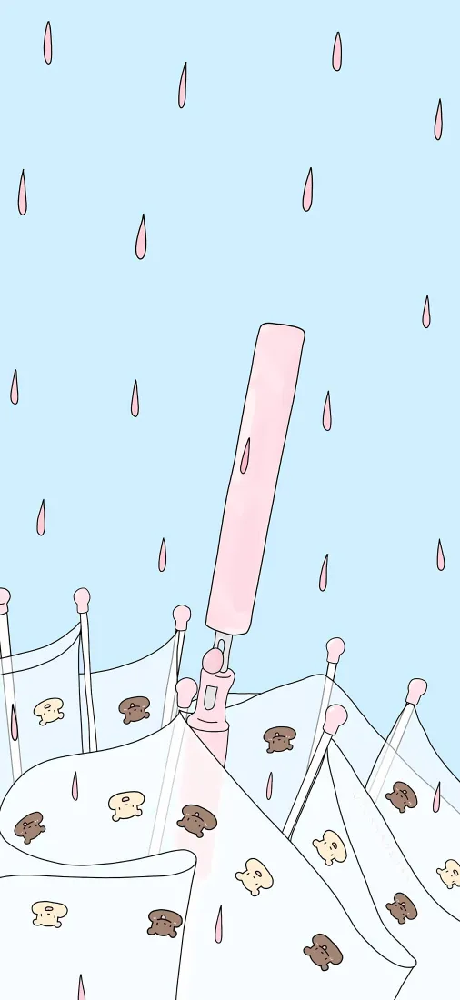 碎花雨伞手机壁纸｜下雨背景图片 - 淡蓝清新卡通插画「哲风壁纸」