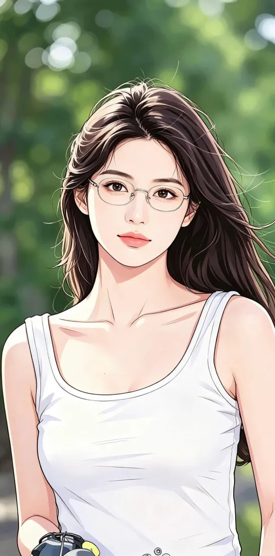 眼镜长发美女手机壁纸|户外清新背景图片 - 白背心女生「哲风壁纸」 眼镜长发美女手机壁纸|户外清新背景图片 - 白背心女生「哲风壁纸」