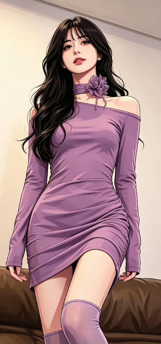 紫裙御姐插画手机壁纸|室内背景图片 - 长卷发修身包臀裙美女「哲风壁纸」 紫裙御姐插画手机壁纸|室内背景图片 - 长卷发修身包臀裙美女「哲风壁纸」