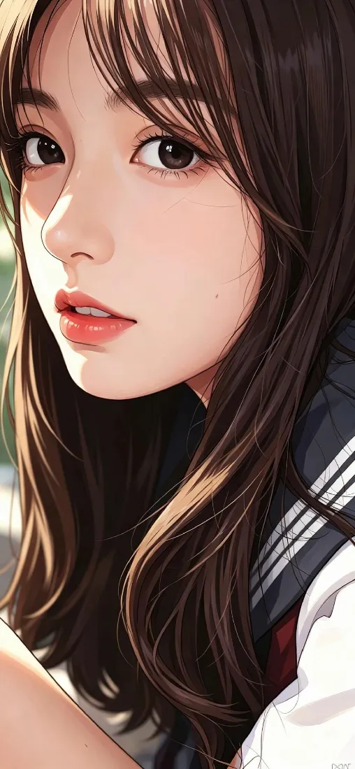 二次元少女手机壁纸｜水手服棕发背景图片 - 厚涂人像「哲风壁纸」