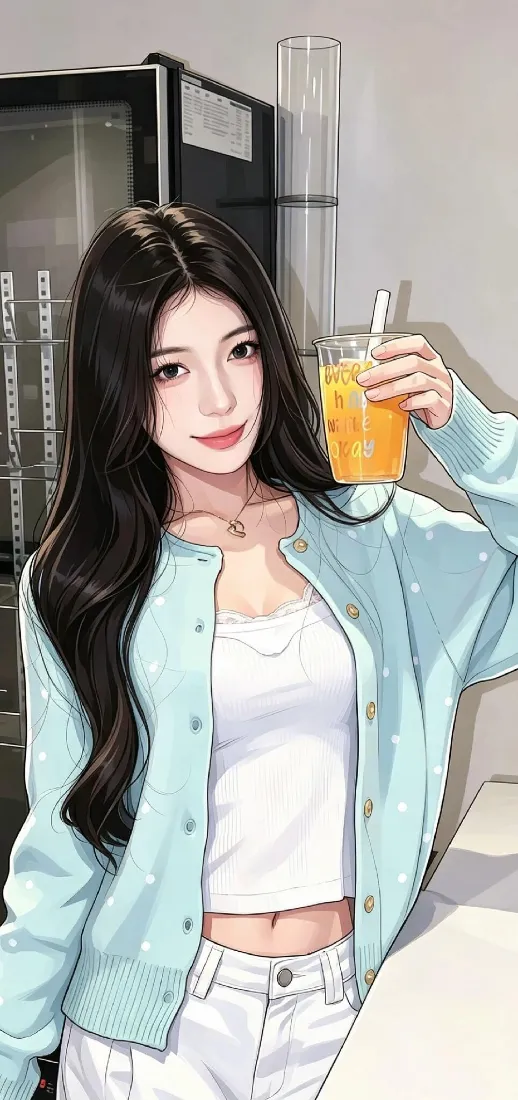 休闲少女手机壁纸｜居家背景图片 - 手持橙汁清新穿搭「哲风壁纸」