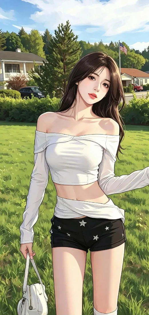 长发美女手机壁纸|户外草地背景图片 - 一字肩穿搭甜酷风「哲风壁纸」 长发美女手机壁纸|户外草地背景图片 - 一字肩穿搭甜酷风「哲风壁纸」