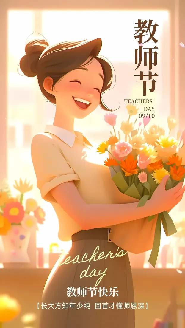 教师节快乐手机壁纸|卡通老师背景图片 - 捧花感恩插画「哲风壁纸」 教师节快乐手机壁纸|卡通老师背景图片 - 捧花感恩插画「哲风壁纸」