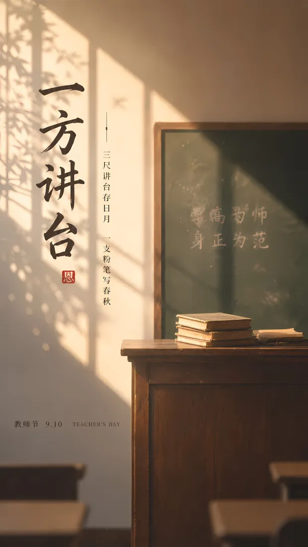 一方讲台手机壁纸｜教师节背景图片 - 教室讲台黑板书本插画「哲风壁纸」