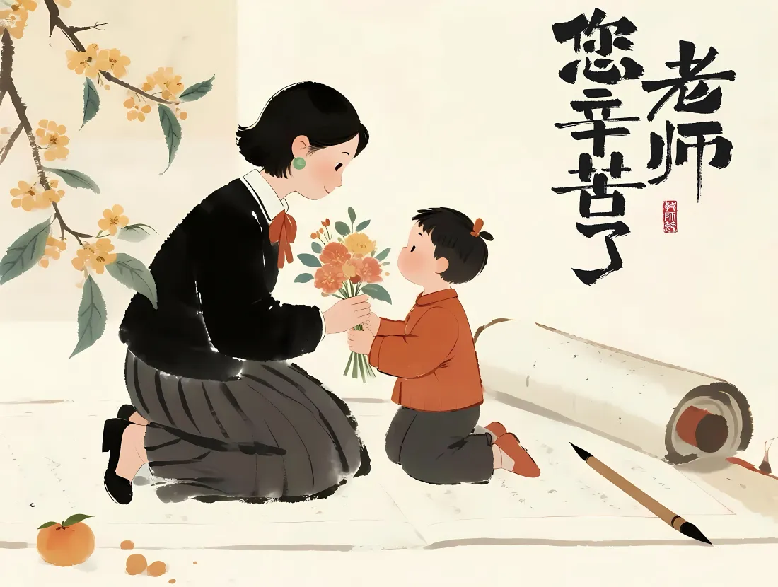 4k教师节|老师您辛苦了背景图片 - 学生献花国风插画「哲风壁纸」 4k教师节|老师您辛苦了背景图片 - 学生献花国风插画「哲风壁纸」