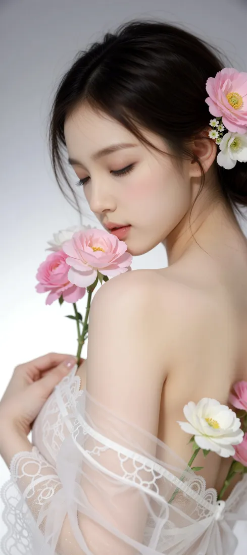 4k黑发壁纸 - 花朵 - 少女 - 仙女「哲风壁纸」