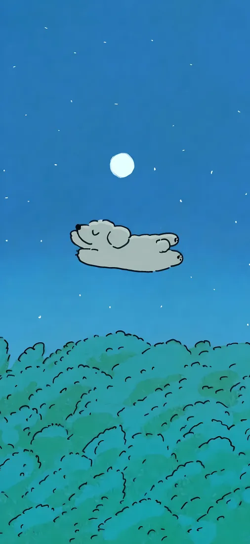 卡通小狗手机壁纸|夜空草地背景图片 - 治愈飞翔小狗插画「哲风壁纸」 卡通小狗手机壁纸|夜空草地背景图片 - 治愈飞翔小狗插画「哲风壁纸」