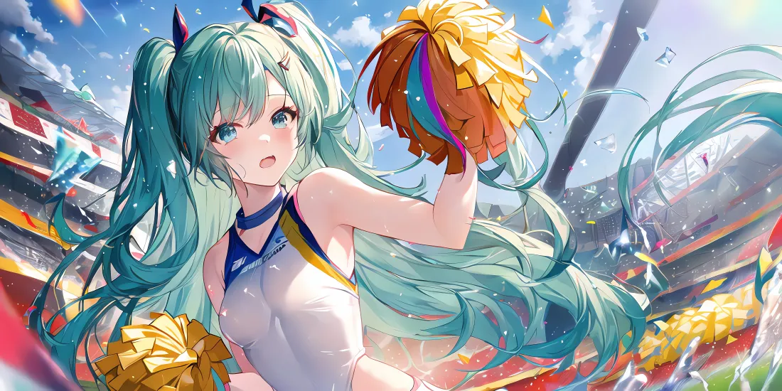 9k初音未来壁纸｜啦啦队背景图片 - 运动场蓝天元气少女「哲风壁纸」