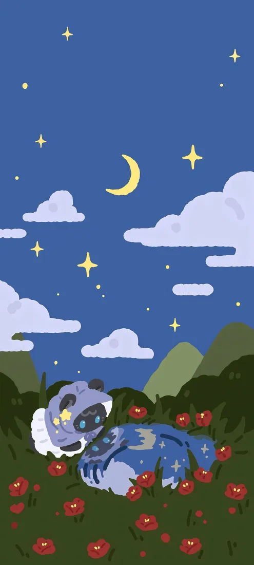 卡通小熊手机壁纸|夜晚花田背景图片 - 星月治愈可爱插画「哲风壁纸」 卡通小熊手机壁纸|夜晚花田背景图片 - 星月治愈可爱插画「哲风壁纸」