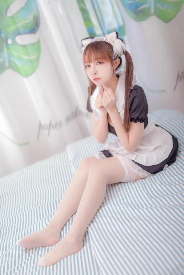 二佐Nisa手机壁纸｜猫耳女仆cosplay - 白丝双马尾萌系写真「哲风壁纸」