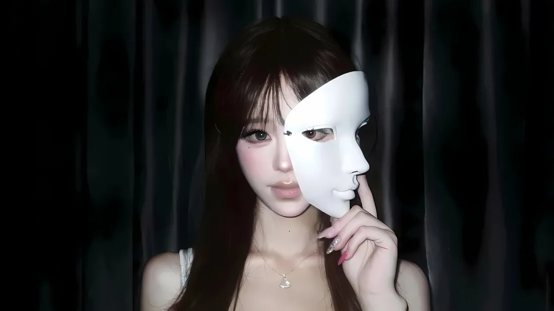 4k面具美女壁纸|暗调背景图片 - 长发清冷氛围感人像「哲风壁纸」 暗调背景前长发女子手持白色半脸面具,清冷氛围感十足