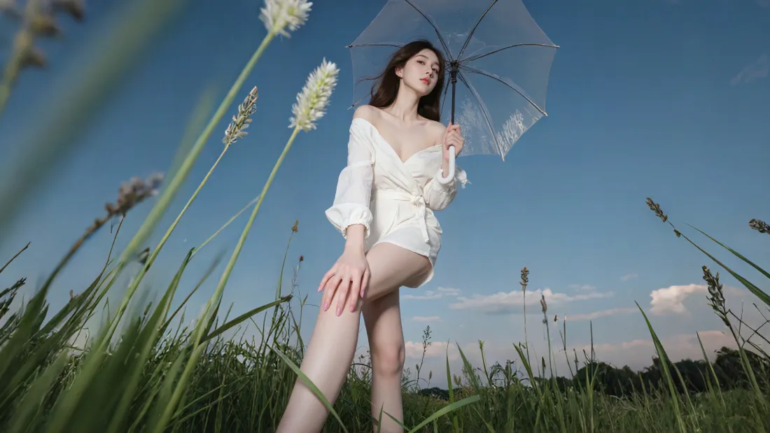4k长发壁纸 - 户外 - 蓝天 - 少女「哲风壁纸」