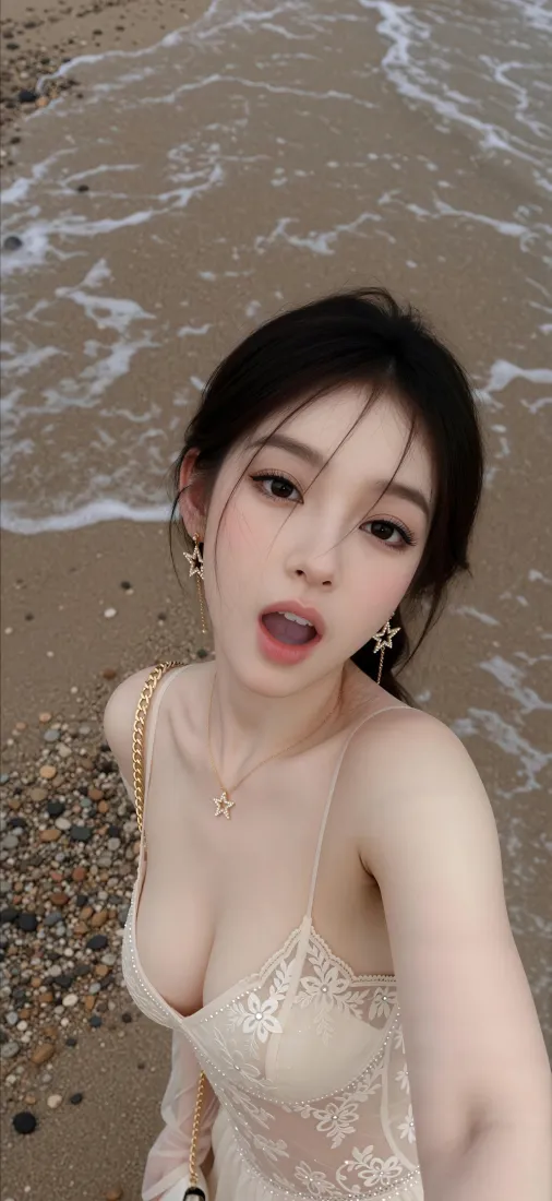 4k海边壁纸 - 美女 - 海浪 - 自拍「哲风壁纸」