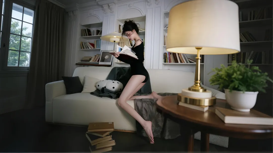 4k赤脚壁纸 - 台灯 - 沙发 - 绿植「哲风壁纸」