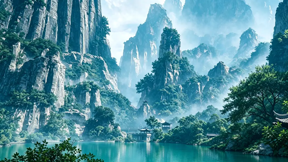 4k森林壁纸 - 峡谷 - 湖泊 - 云雾「哲风壁纸」