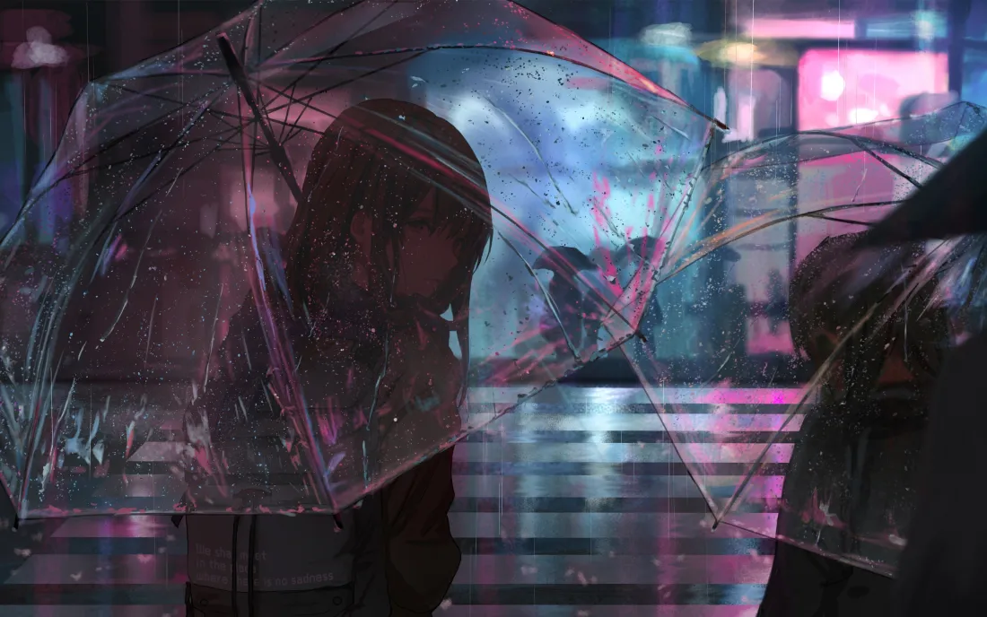 3k雨天少女壁纸｜雨夜霓虹背景图片 - 城市街头氛围感「哲风壁纸」